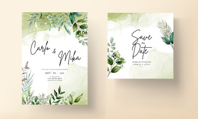 Beautiful leaves wedding invitation card template