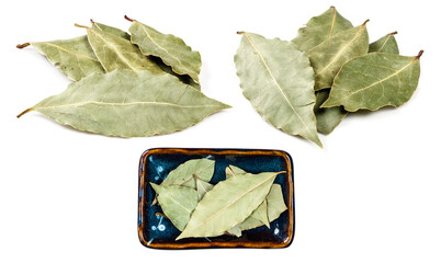 Wall Mural - set of dried bay laurel leaves cutout on white