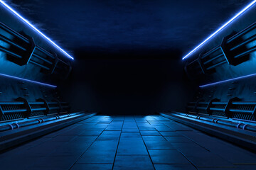 Wall Mural - Empty dark room, Modern Futuristic Sci Fi Background.