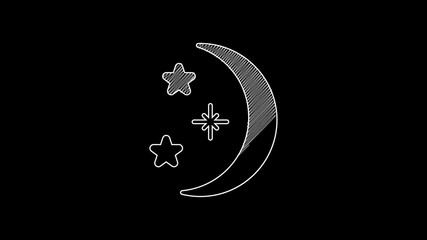 Poster - White line Moon and stars icon isolated on black background. 4K Video motion graphic animation