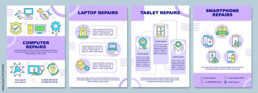 Repair services brochure template. Laptop and pc. Booklet print design ...
