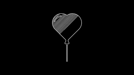 Sticker - White line Balloon in form of heart with ribbon icon isolated on black background. Valentines day. 4K Video motion graphic animation