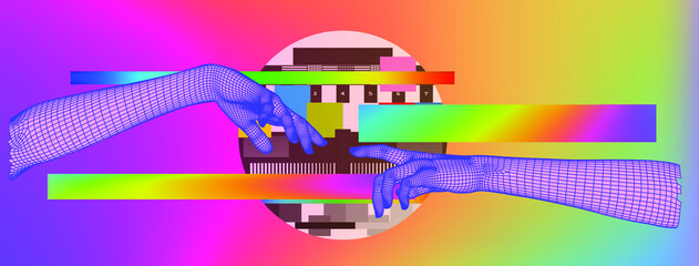 Aufkleber - Vector 3D model of hands going to touch together, reminiscent of Michelangelo's artwork