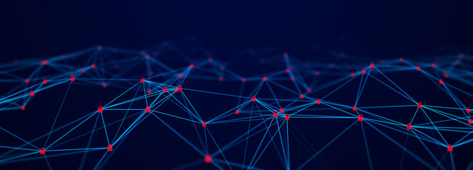 Abstract network or connection. Cyber security. Digital information protection with locks. Background of points and lines. Glowing plexus. Big data.Technology science background. 3d rendering