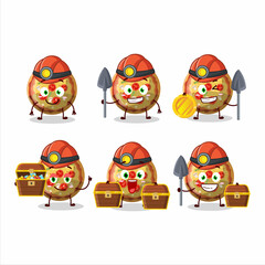 Wall Mural - miners pizza gummy candy cute mascot character wearing helmet