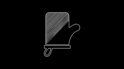 Sticker - White line Sauna mittens icon isolated on black background. Mitten for spa. 4K Video motion graphic animation