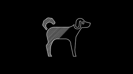 Sticker - White line Dog icon isolated on black background. 4K Video motion graphic animation