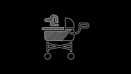 Wall Mural - White line Pet stroller icon isolated on black background. 4K Video motion graphic animation