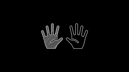 Poster - White line Medical rubber gloves icon isolated on black background. Protective rubber gloves. 4K Video motion graphic animation