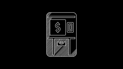 Sticker - White line ATM - Automated teller machine and money icon isolated on black background. 4K Video motion graphic animation