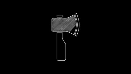 Wall Mural - White line Wooden axe icon isolated on black background. Lumberjack axe. 4K Video motion graphic animation