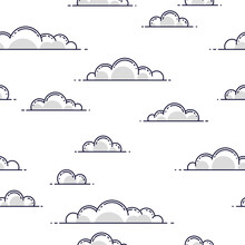 Clouds Seamless Background, Weather And Outdoors, Cloudscape Sky, Vector Wallpaper Or Web Site Background.
