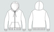 Long sleeve hoodie with Zipper and Pocket technical fashion Drawing sketch template front and back view. apparel dress design vector illustration mock up jacket CAD. Easy edit and customizable.
