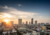 Fototapeta Uliczki - central Phnom Penh city modern urban buildings skyline in Cambodia