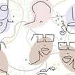 © Сашка Шаргаева - Woman Face line. Abstract drawing seamless pattern
