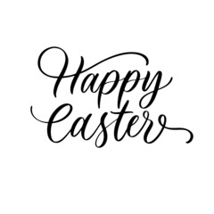 Wall Mural - happy easter black linear lettering with swooshes.design for holiday greeting card and invitation of
