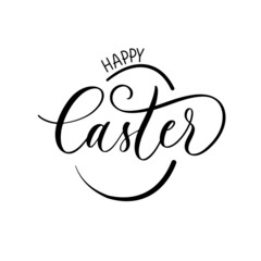 Wall Mural - happy easter black linear lettering with swooshes.design for holiday greeting card and invitation of