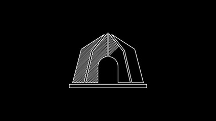 Poster - White line Circus tent icon isolated on black background. Carnival camping tent. Amusement park. 4K Video motion graphic animation