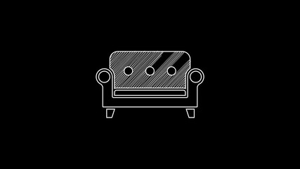 Poster - White line Sofa icon isolated on black background. 4K Video motion graphic animation