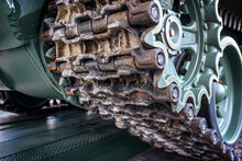 Steel Army Tank Caterpillar Tread Tracks, Closeup Detail