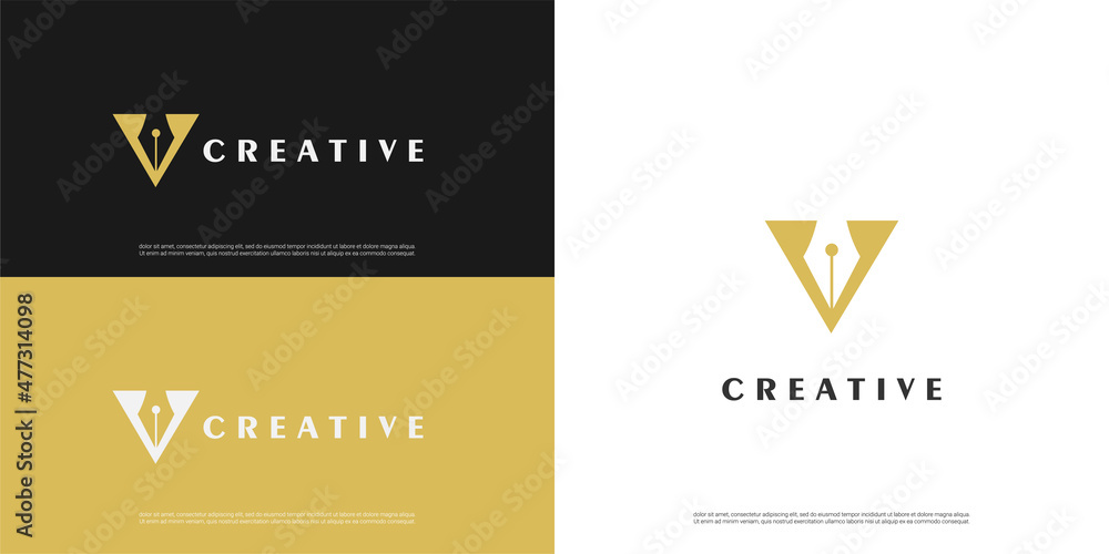 letter V logo pen design, Minimalist V initial based vector icon. Stock ...