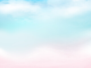 Wall Mural - Clear pink and blue sky and white cloud detail  with copy space. Sky Landscape Background.Summer heaven with colorful clearing sky. Vector illustration.Sweet sky clouds background.