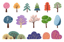 Trees And Shrubs Cute Colorful Cartoon