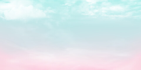 Wall Mural - Panorama Clear blue to pink sky and white cloud detail  with copy space. Sky Landscape Background.Summer heaven with colorful clearing sky. Vector illustration.
