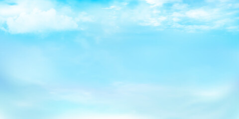 Wall Mural - Panorama Clear blue sky and white cloud detail  with copy space. Sky Landscape Background.Summer heaven with colorful clearing sky. Vector illustration. Good weather and beautiful nature.sky clouds ba