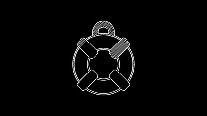 Sticker - White line Lifebuoy icon isolated on black background. Lifebelt symbol. 4K Video motion graphic animation