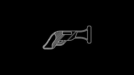 Poster - White line Vintage pistol icon isolated on black background. Ancient weapon. 4K Video motion graphic animation