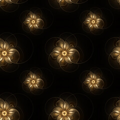 Wall Mural - Seamless abstract fractal golden brown floral pattern on black background