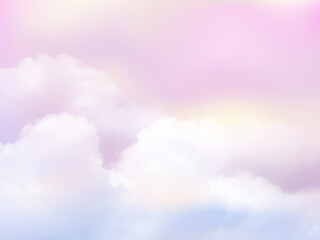 Wall Mural - Pink sky and white cloud detail. Sugar cotton pink clouds for design.Summer heaven with colorful clearing sky. Good weather,beautiful nature,Fantasy pastel background.Copy space vector illustration.