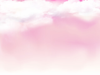 Wall Mural - Pink sky and white cloud detail in background with copy space. Sugar cotton pink clouds vector design background. Sky Nature Landscape Background. The summer colorful clearing sky. Vector illustration