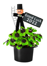 Lucky Symbols Chimney Sweeper And Clover With Good Luck 2022 Isolated On White Background