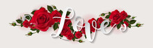 Valentine Day Greeting Card Templates With Realistic Of Beautiful Rose And Heart On Background Color.