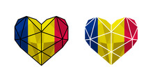 Bright Modern Heart In Colors Of National Flag. National Clip Art. Romania