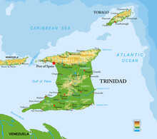 Trinidad And Tobago Islands Highly Detailed Physical Map