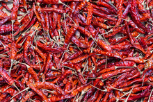 Red Dry Hot Chili Peppers For Sale At Street Food Market In The Old Town Of Hanoi, Vietnam
