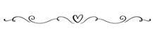 Flourish Vintage Vector Divider Valentines Day Hand Drawn Black Calligraphic Heart. Calligraphy Holiday Illustration. Design Element Valentine. Icon Love Decor For Web, Wedding