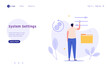 User controlling system configuration and settings. Data restore concept. System administrator manage file settings. Vector illustration for web design, landing page, banners