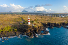 Aerial View Of A Lighthouse Along The Coastline Near Albion, Mauritius.