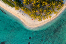 Aerial View Of A Paradise Beach Along The Coast Near The Barrier Reef In Le Morne, Mauritius.