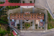 Aerial View Of A Building On Almada Hill Near The Christ The King Statue, Lisbon, Portugal.
