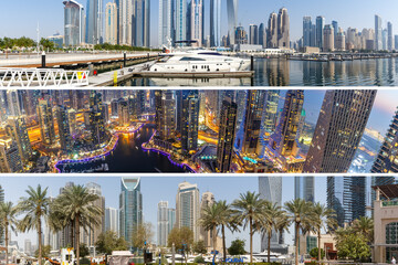 Wall Mural - Dubai Marina and Harbour collage collection skyline architecture wealth luxury travel in United Arab Emirates