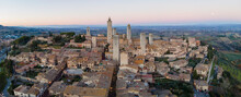 Panoramic Aerial View Of San Gimignano, An Old Town On Hill In Countryside During Christmas Time, Siena, Tuscany, Italy.