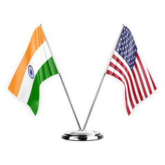 Wall Mural - Two table flags isolated on white background 3d illustration, india and usa