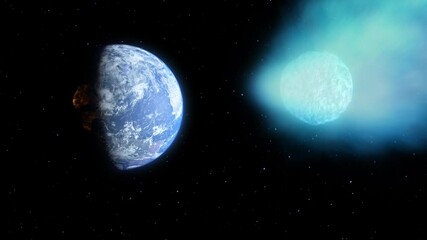Wall Mural - asteroid, comet, meteorite glows, collision with the planet earth