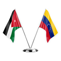 Two table flags isolated on white background 3d illustration, jordan and venezuela