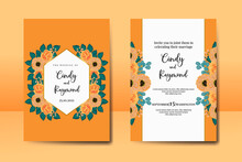 Wedding Invitation Frame Set, Floral Watercolor Digital Hand Drawn Orange Rose And Anemone Flower Design Invitation Card Template